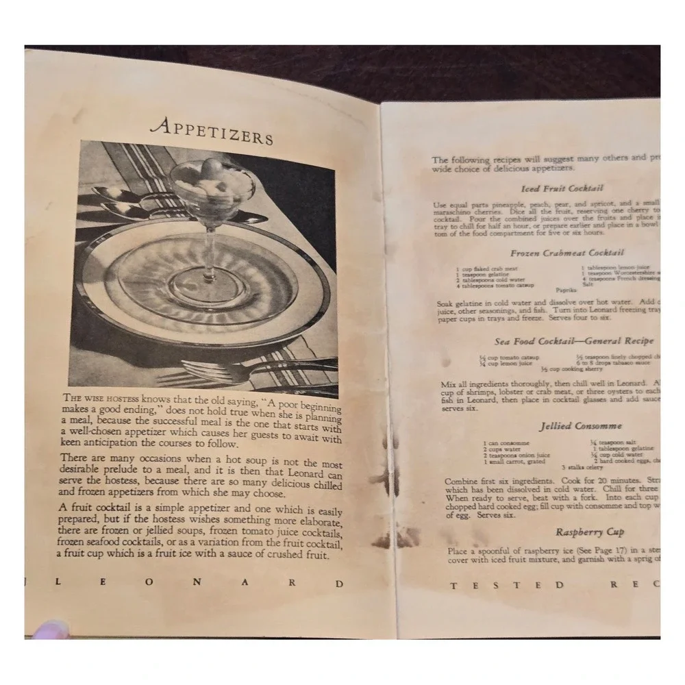 Vintage Leonard Cold Cookery Cookbook Mary Lee Gordon Detroit‎ Refrigerator Co